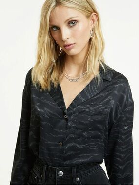 Ksubi Genesis Silk Tiger Print Button Up Shirt - Black Jacquard Medium